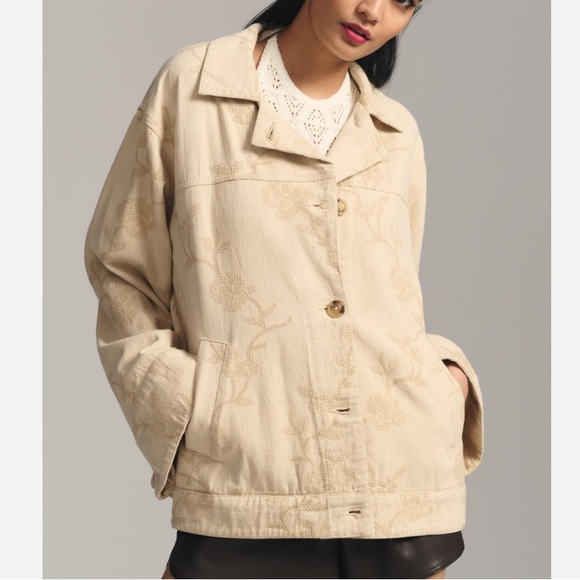Anthropologie Pilcro Oversized Embroidered Button Down Jacket - Picture 3 of 16